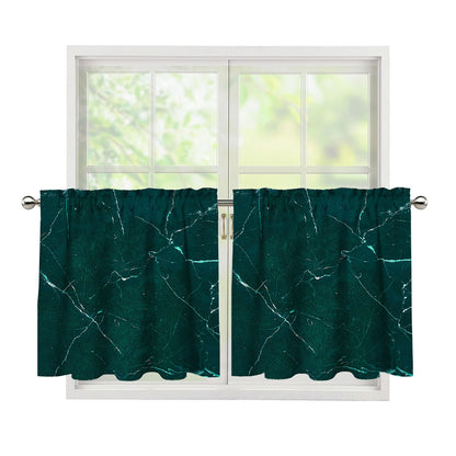 Dark Green Marble Print Tier Curtains