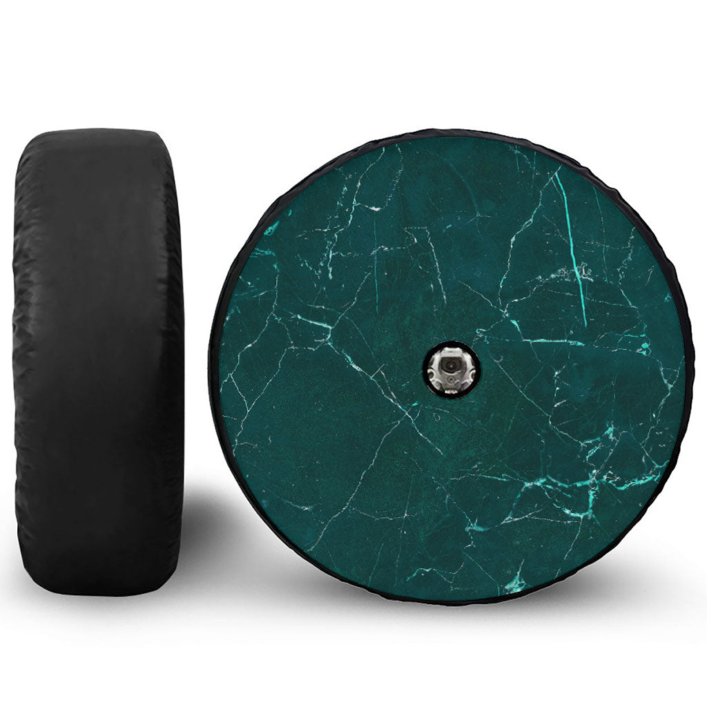 Dark Green Marble Print Tire Cover With Camera Hole