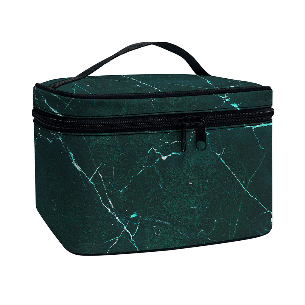 Dark Green Marble Print Travel Makeup Bag
