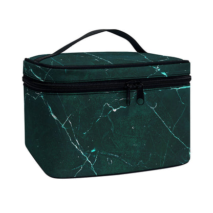 Dark Green Marble Print Travel Makeup Bag
