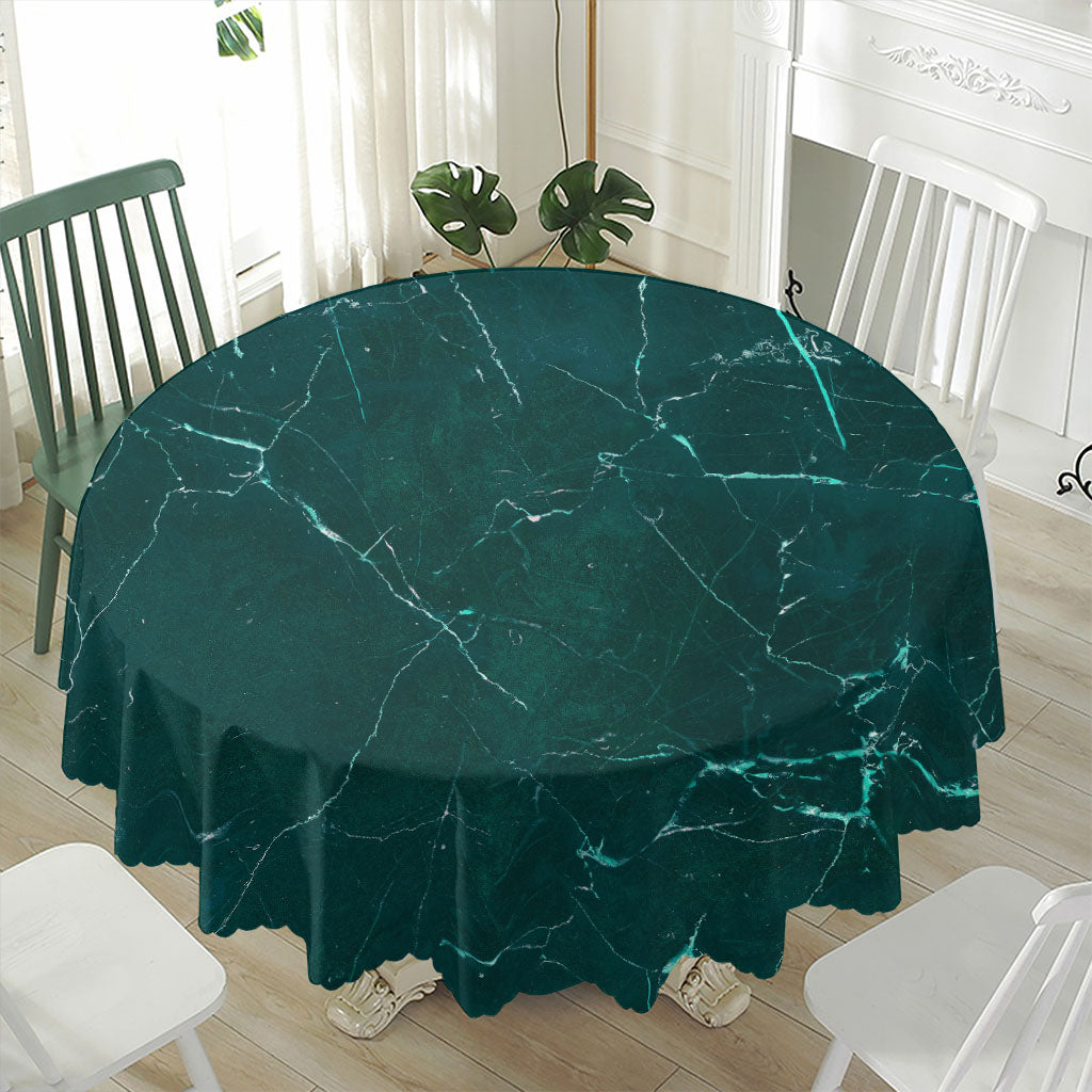Dark Green Marble Print Waterproof Round Tablecloth