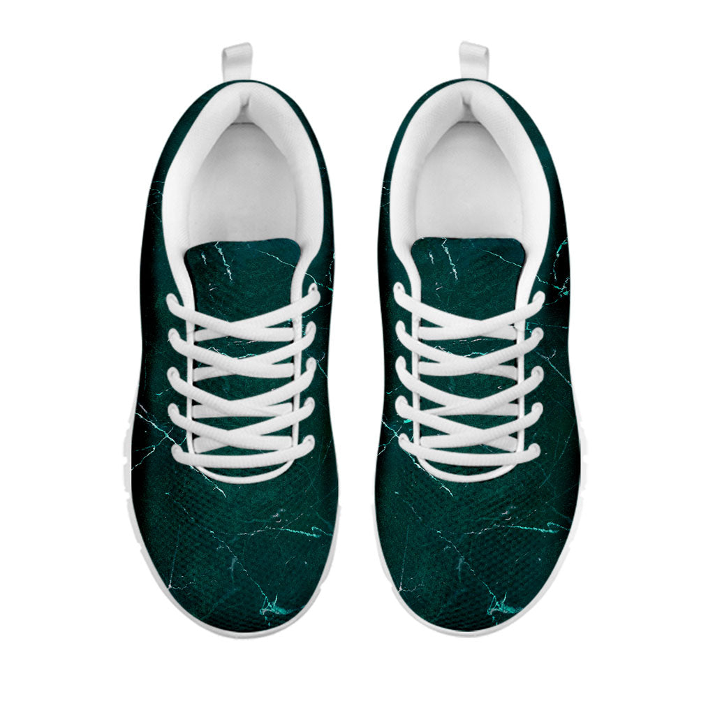 Dark Green Marble Print White Running Shoes