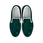 Dark Green Marble Print White Slip On Sneakers
