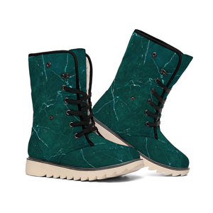 Dark Green Marble Print Winter Boots