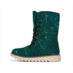 Dark Green Marble Print Winter Boots