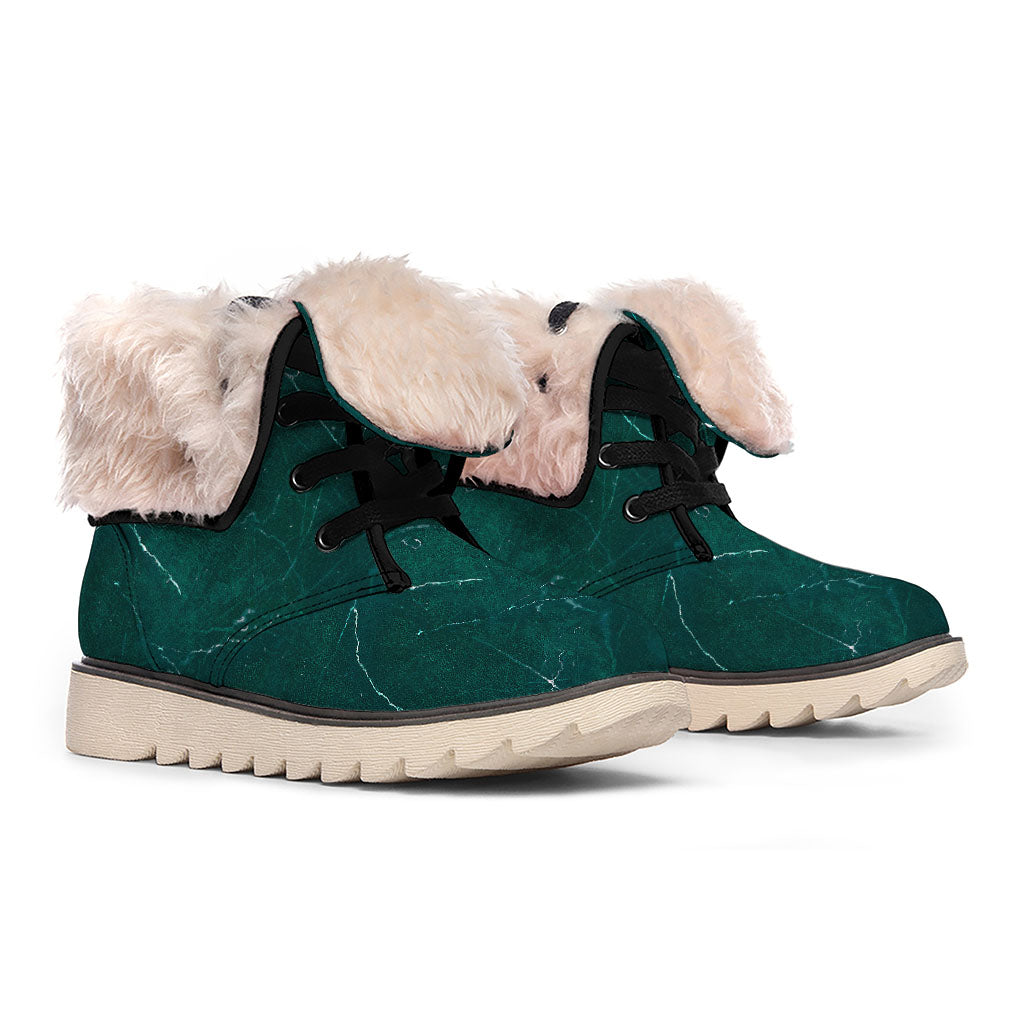 Dark Green Marble Print Winter Boots