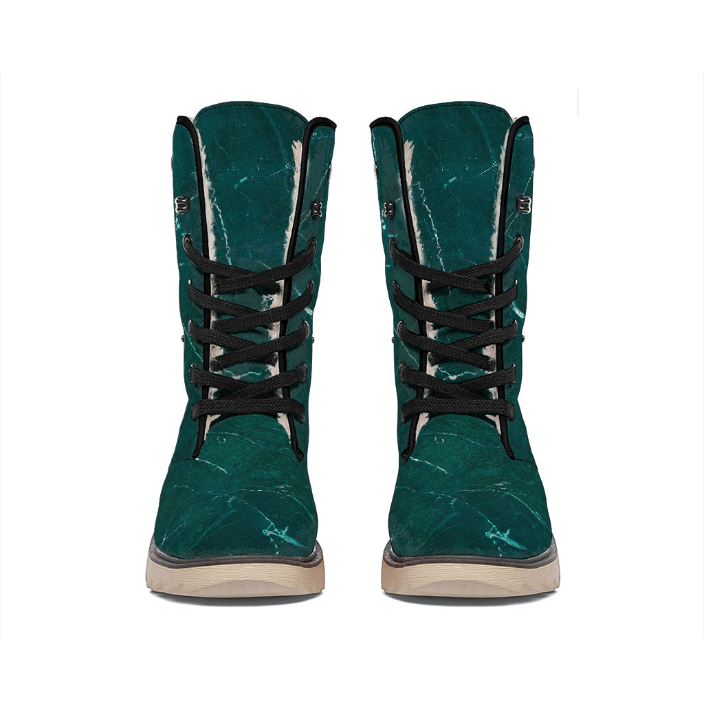 Dark Green Marble Print Winter Boots