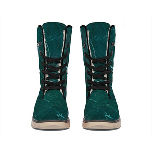 Dark Green Marble Print Winter Boots