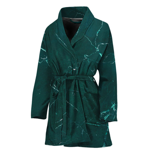 Dark Green Marble Print Women's Bathrobe