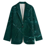 Dark Green Marble Print Women's Blazer