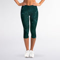 Dark Green Marble Print Women's Capri Leggings