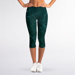 Dark Green Marble Print Women's Capri Leggings