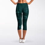 Dark Green Marble Print Women's Capri Leggings