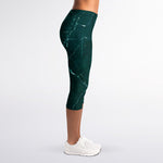 Dark Green Marble Print Women's Capri Leggings