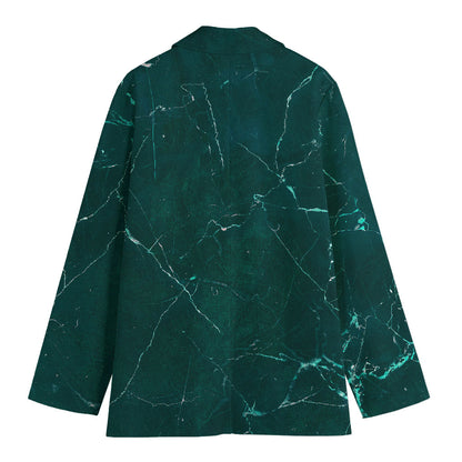 Dark Green Marble Print Women's Cotton Blazer
