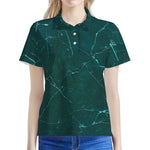 Dark Green Marble Print Women's Polo Shirt