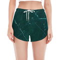 Dark Green Marble Print Women's Split Running Shorts