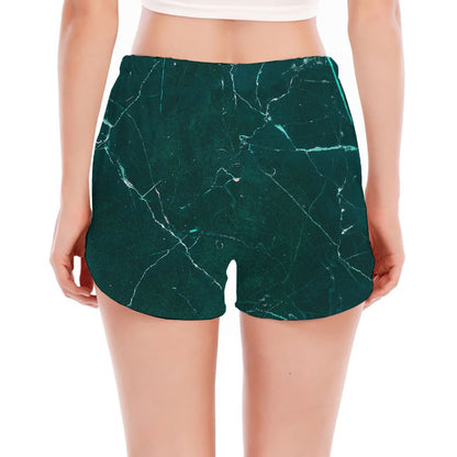 Dark Green Marble Print Women's Split Running Shorts