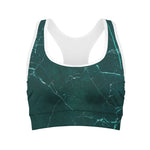 Dark Green Marble Print Women's Sports Bra