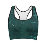 Dark Green Marble Print Women's Sports Bra