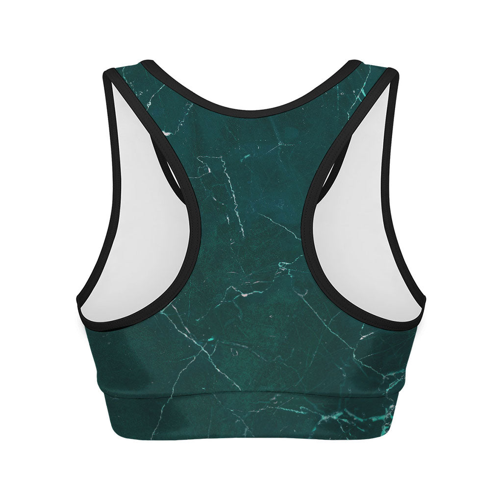 Dark Green Marble Print Women's Sports Bra