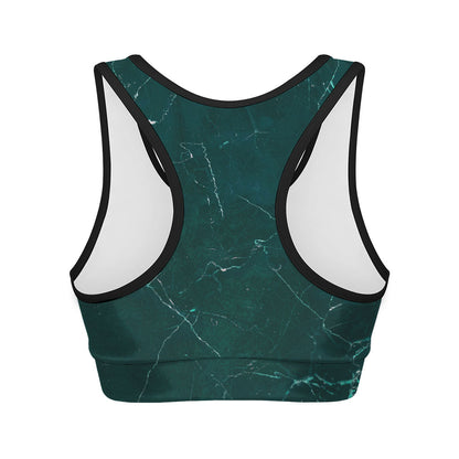 Dark Green Marble Print Women's Sports Bra