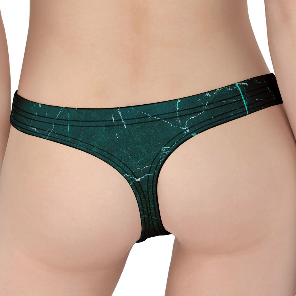 Dark Green Marble Print Women's Thong