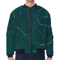 Dark Green Marble Print Zip Sleeve Bomber Jacket
