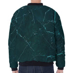 Dark Green Marble Print Zip Sleeve Bomber Jacket