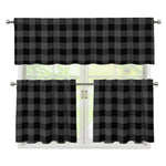 Dark Grey And Black Buffalo Check Print 3 Piece Kitchen Curtains