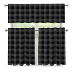 Dark Grey And Black Buffalo Check Print 3 Piece Kitchen Curtains