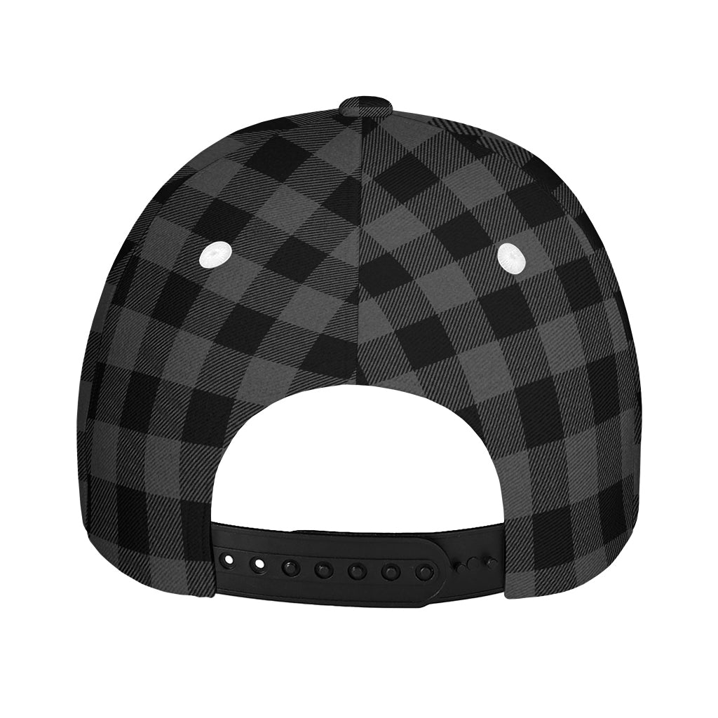 Dark Grey And Black Buffalo Check Print Baseball Cap