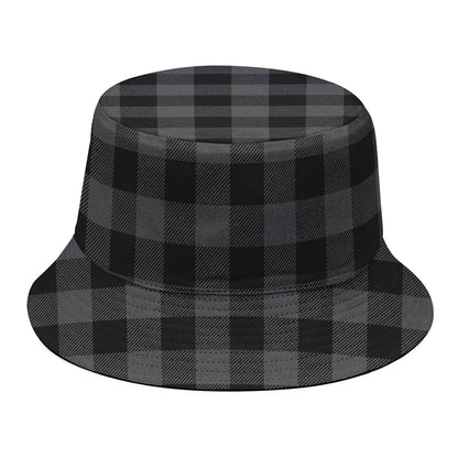 Dark Grey And Black Buffalo Check Print Bucket Hat