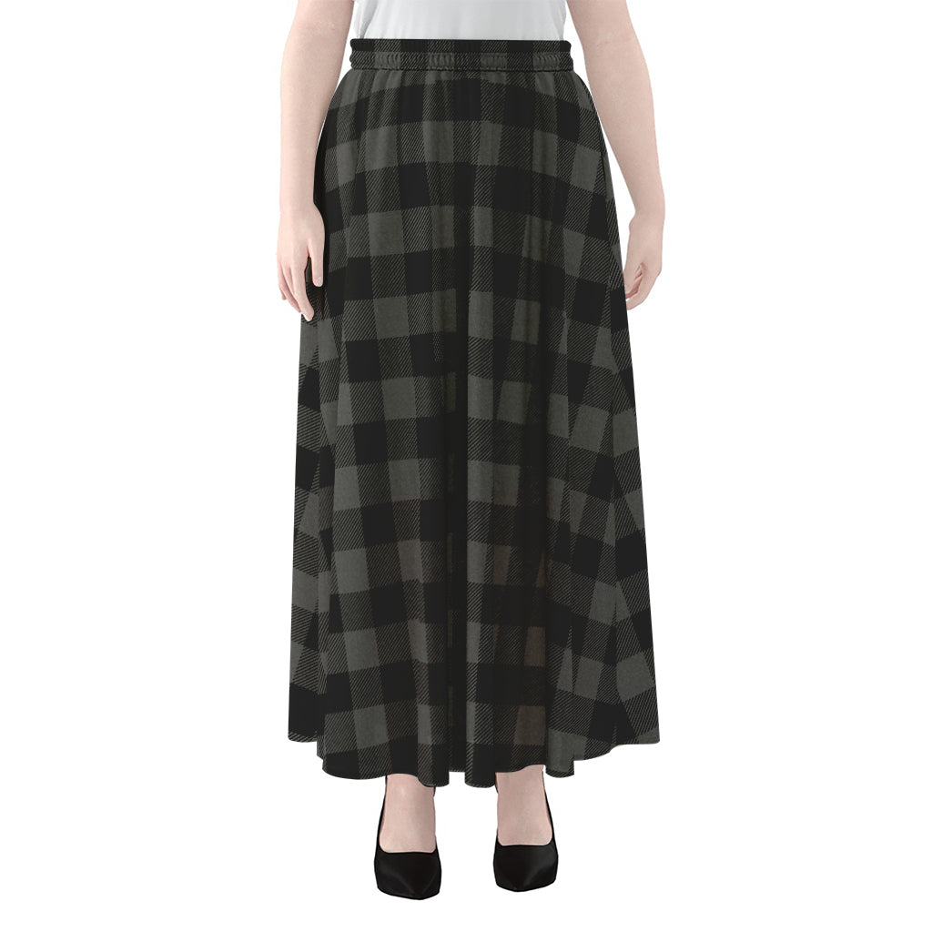 Dark Grey And Black Buffalo Check Print Chiffon Maxi Skirt