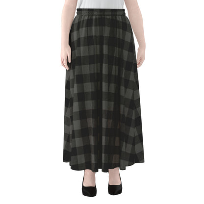 Dark Grey And Black Buffalo Check Print Chiffon Maxi Skirt