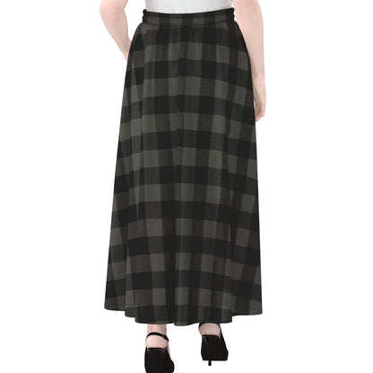 Dark Grey And Black Buffalo Check Print Chiffon Maxi Skirt