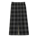 Dark Grey And Black Buffalo Check Print Cotton Front Slit Maxi Skirt