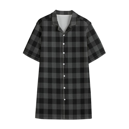 Dark Grey And Black Buffalo Check Print Cotton Hawaiian Shirt