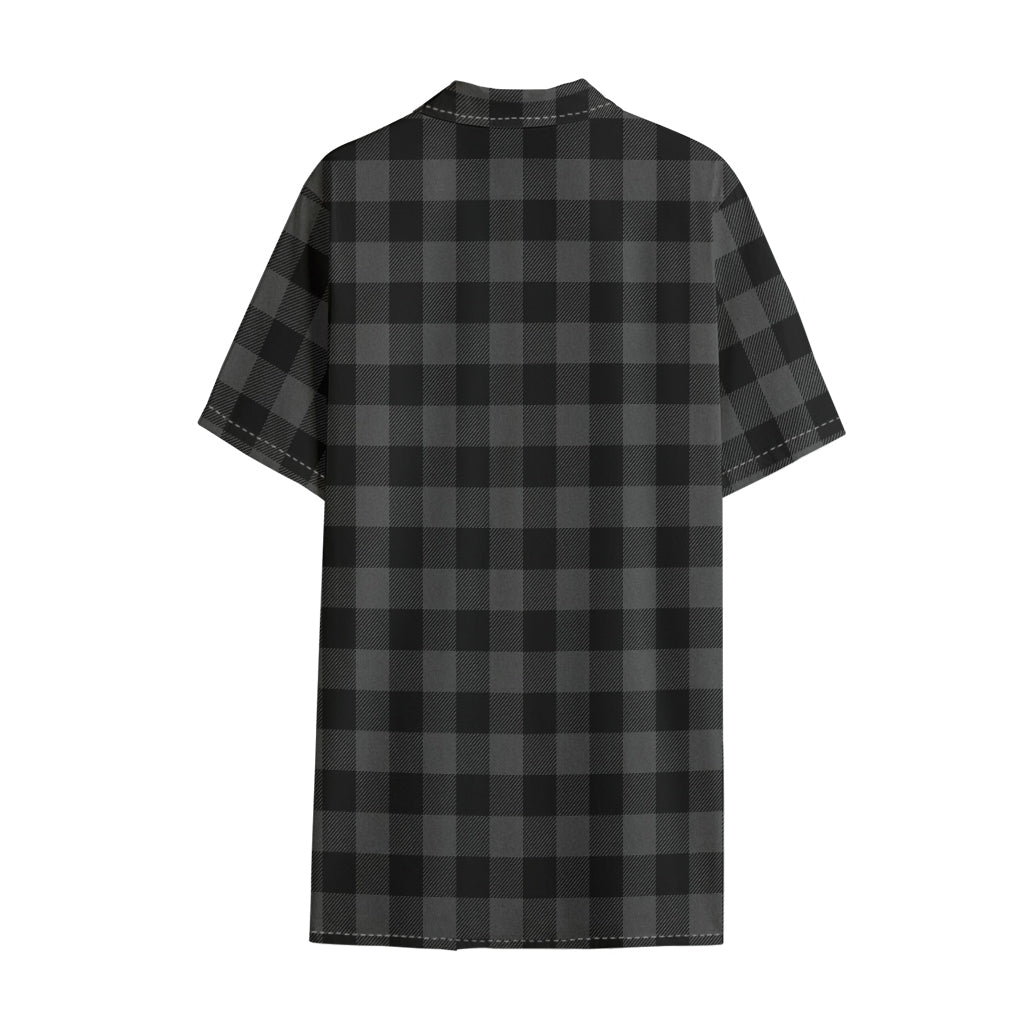 Dark Grey And Black Buffalo Check Print Cotton Hawaiian Shirt