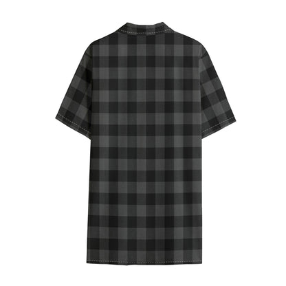 Dark Grey And Black Buffalo Check Print Cotton Hawaiian Shirt