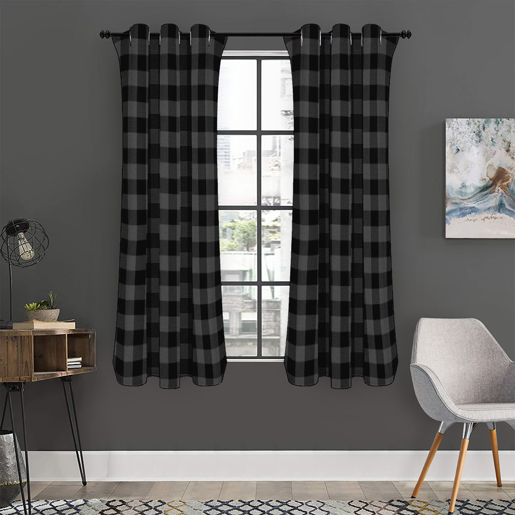 Dark Grey And Black Buffalo Check Print Curtain