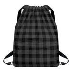 Dark Grey And Black Buffalo Check Print Drawstring Backpack