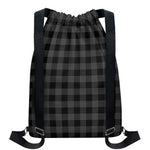 Dark Grey And Black Buffalo Check Print Drawstring Backpack