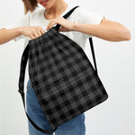 Dark Grey And Black Buffalo Check Print Drawstring Backpack