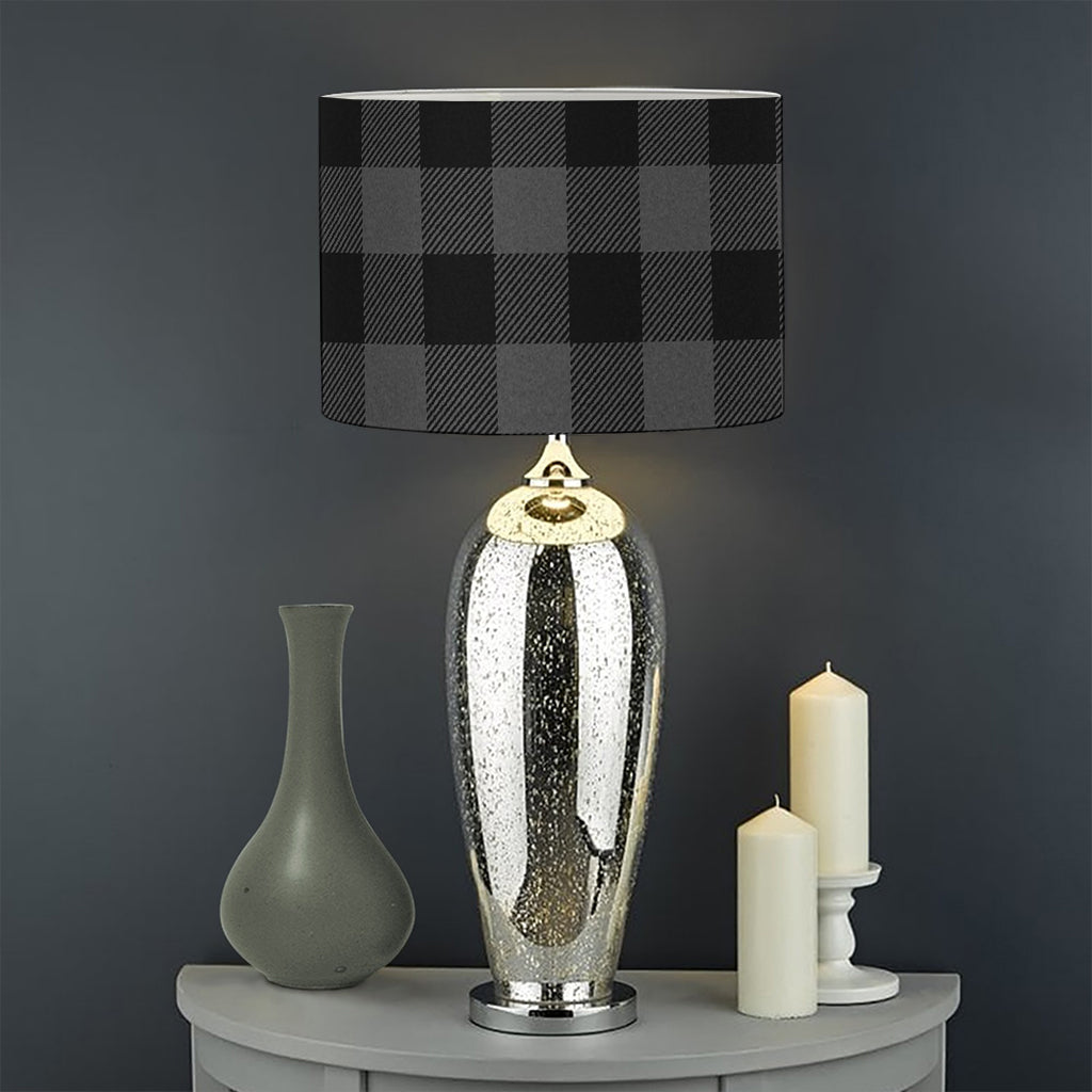 Dark Grey And Black Buffalo Check Print Drum Lamp Shade