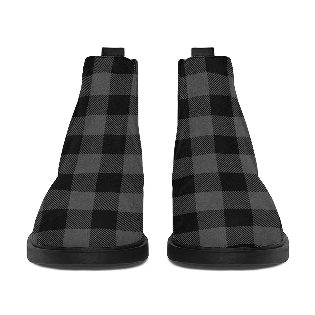 Dark Grey And Black Buffalo Check Print Flat Ankle Boots