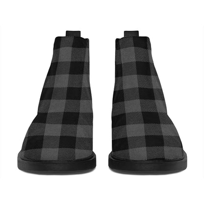 Dark Grey And Black Buffalo Check Print Flat Ankle Boots