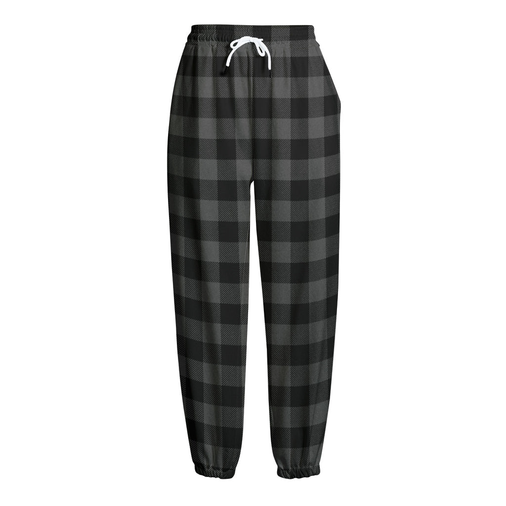 Dark Grey And Black Buffalo Check Print Fleece Lined Knit Pants
