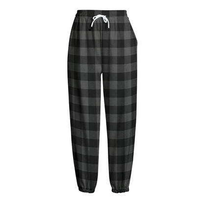 Dark Grey And Black Buffalo Check Print Fleece Lined Knit Pants