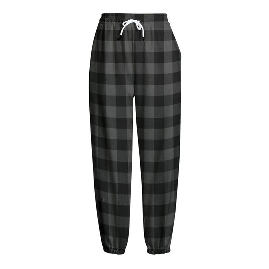 Dark Grey And Black Buffalo Check Print Fleece Lined Knit Pants